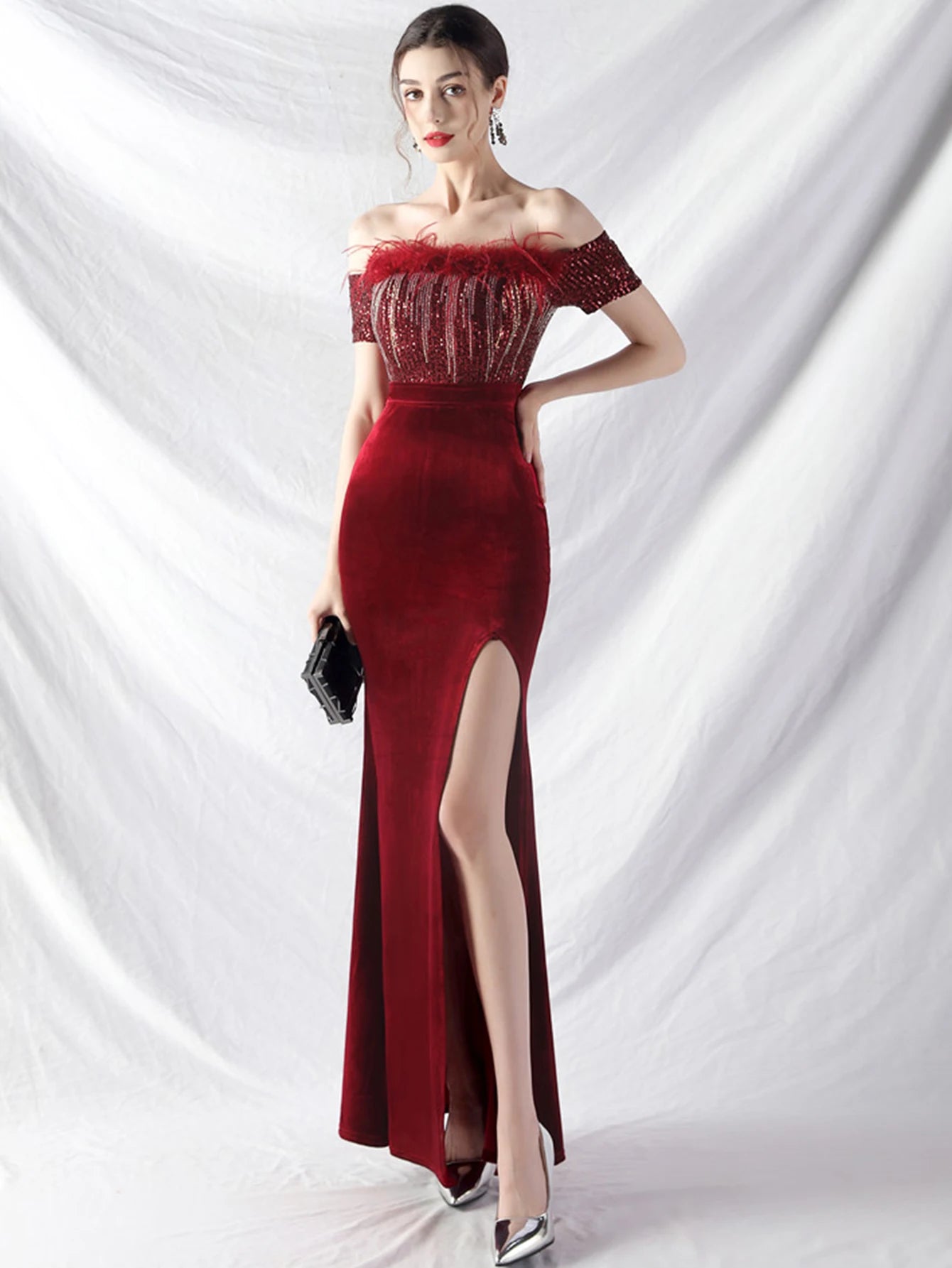 Elegant Dresses - Sexy elegant long wedding evening dresses for women luxury velvet birthday party dress woman maxi sequin summer dress vestidos