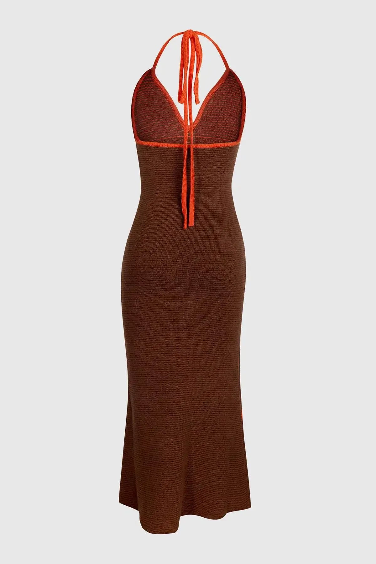 Vacation Dresses - 2024 Summer New Knitted Halterneck with Suspenders V-neck Sexy Backless Fashion Flower Print Slim Dress