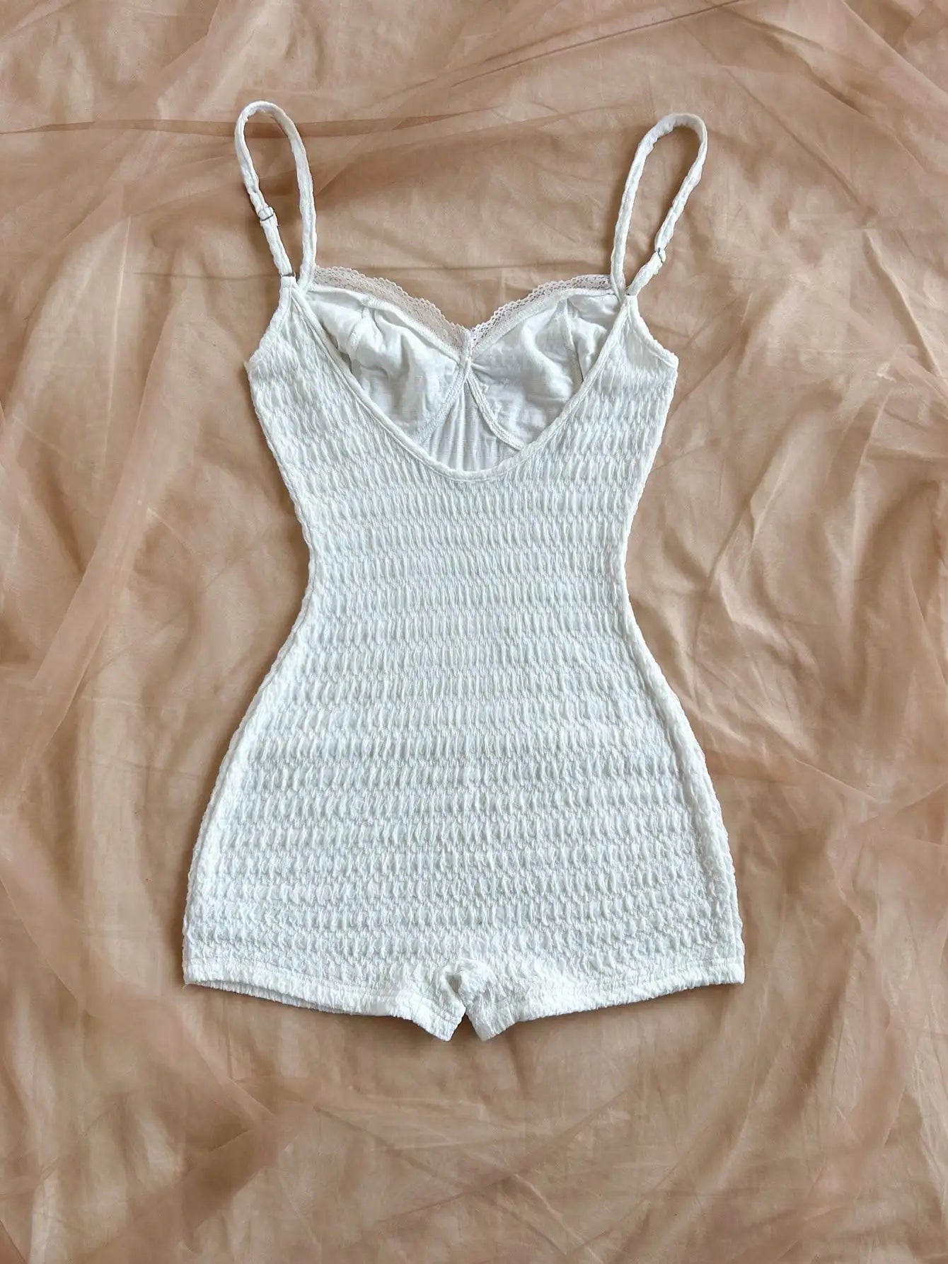 Rompers - Pure Wind Skinny-looking Onesie Strap Package Hip Vacation Premium Sense Backless Net Infrared Wear With Lace Edge