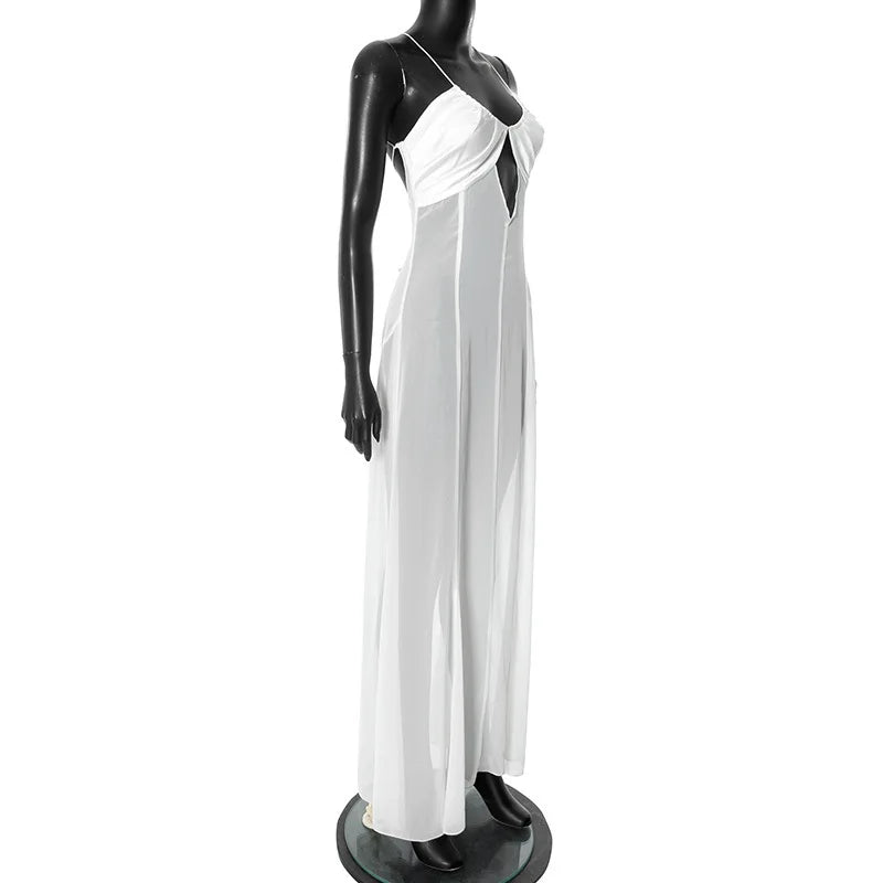 See-through Dresses - Transparent Mesh Summer Beach Dress White Black Sexy Vacation Outfits Backless Maxi Long Dresses Woman 2025 C85-DD19