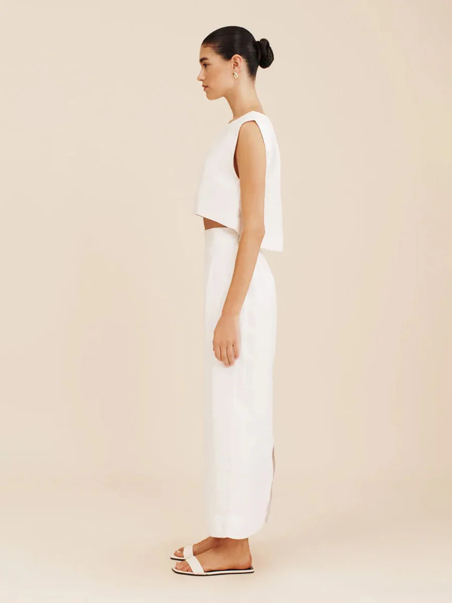 Skirts set - Cotton Linen Vest Half Skirt 2-Piece Set Women's Summer New INS Chic Short Vest Casual Set Split Long Skirt Suits