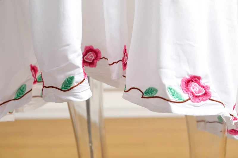 Kaftans - Jastie Embroidered Women Maxi Dress V-Neck Batwing Sleeve Loose Oversize Summer Dresses Drawstring Waist Boho Beach Vestidos