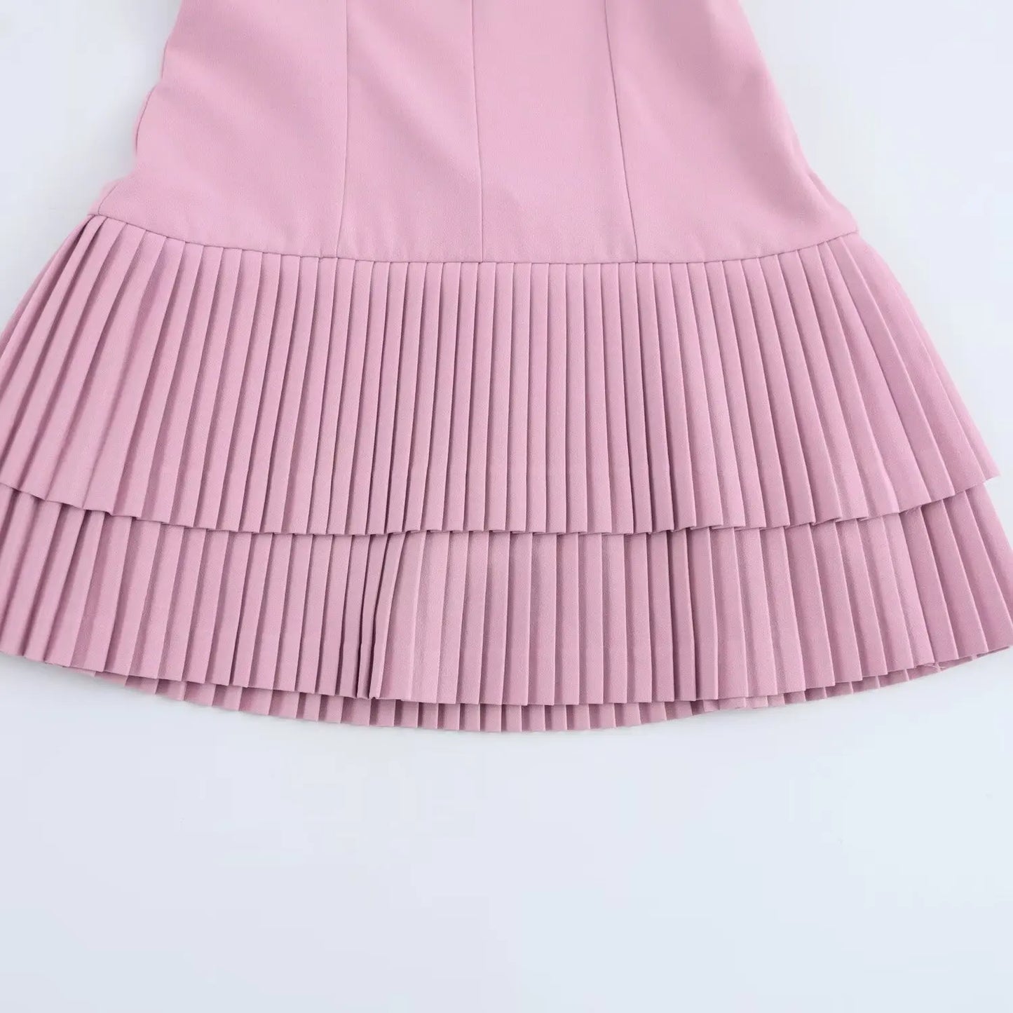 Mini Dresses - Women Fashion Square Collar Sleeveless Solid Mini Dress Female Summer Pleated Dress Chic High Street Slim Short Dress