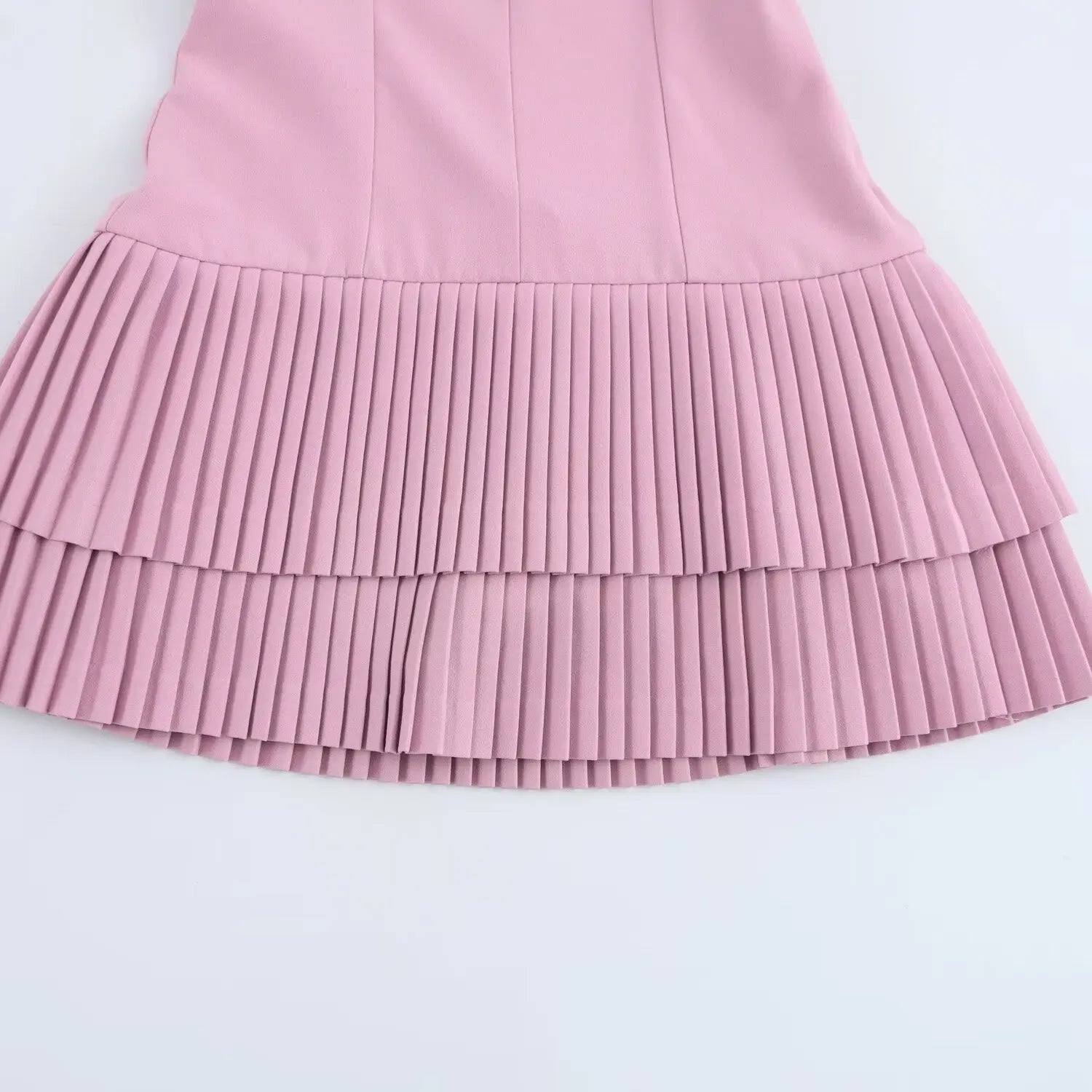 Mini Dresses - Women Fashion Square Collar Sleeveless Solid Mini Dress Female Summer Pleated Dress Chic High Street Slim Short Dress