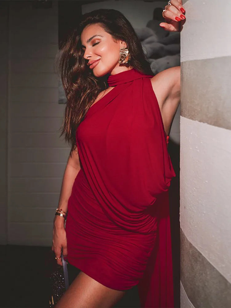 Halter Dresses - Mesh Strapless Backless Sexy Mini Dress For Women Robe Fashion Off-shoulder Sleeveless Ruched Bodycon Club Dress