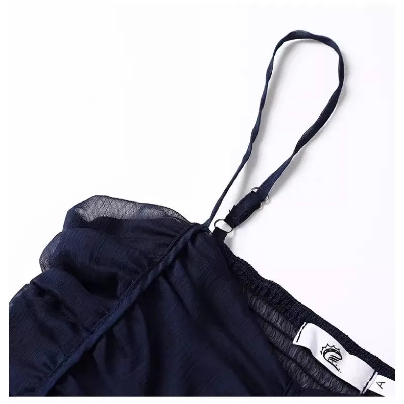 Camis - Mesh Camis Summer Off Shoulder Irregular Casual Hot Girls Camisoles Summer Solid Ruffles Sexy Vests Trendy Female Clothes Tops