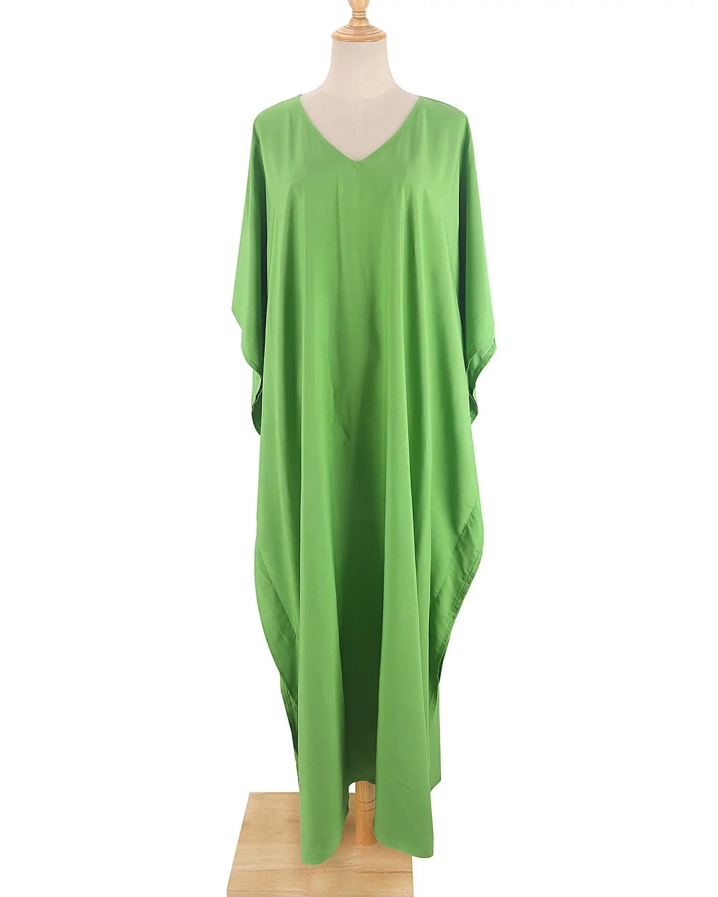 Kaftans - Women's Clothing Swimwears Solid Color Cover Up V Neck Batwing Sleeve Plus Size Beach Kaftan Dresses