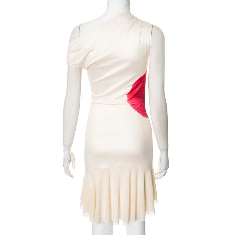 Off Shoulder Dresses - Skew Collar Ruffled Print Sexy Mini Dress For Women Off-shoulder Sleeveless Backless High Waist Printed Dress Vestido