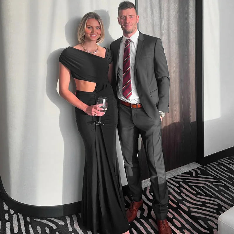 Elegant Dresses - Sexy Sleeveless Hollow Out Pleated Patchwork Maxi Dress For Women High Waist Off-shoulder Slim Club Party Long Dress