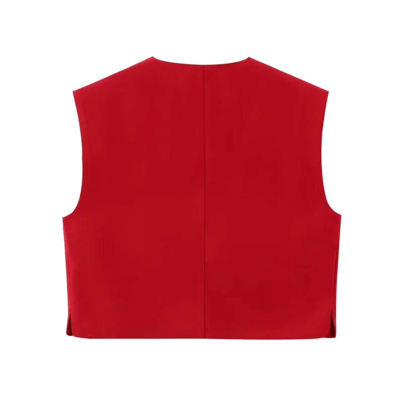 Crop Blouses - Women 2024 Red White Black Vest Korean Sleeveless Vest Woman Top Cardigan