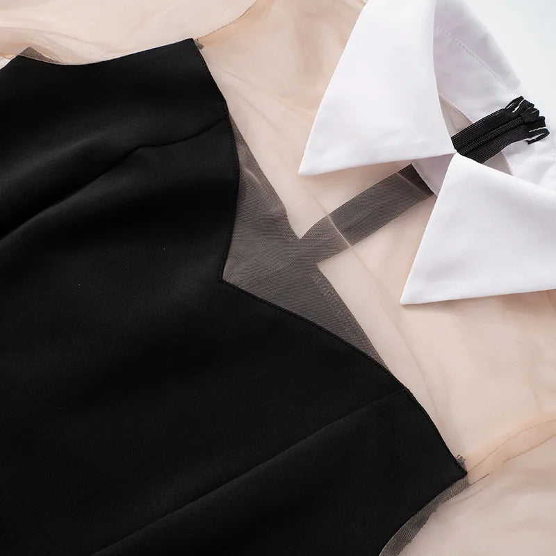 Shirt Dresses - Pullover Women Sexy Mesh See Through Turn Down Collar Night Club Dress Evening Party Summer Short Elegant Fashion Dress