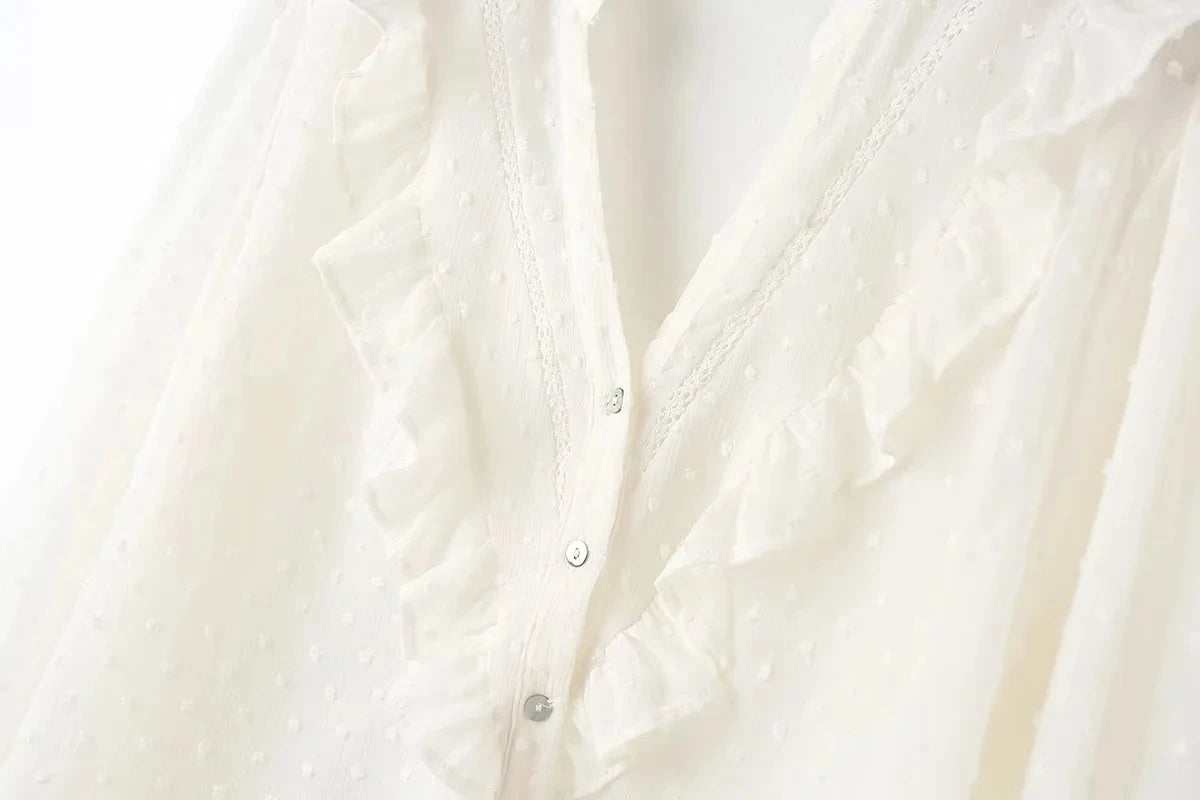 Blouses - 2025 Spring Summer Women French Fashion Chiffon Shirts Ruffle Design Single-breasted Vintage Blouses