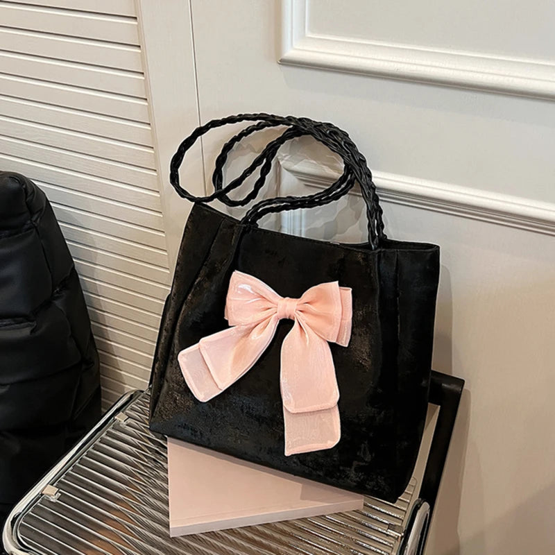 HandBags - Women's Shoulder Bag with Bows Versatile Casual Hand-held Tote Bag Women's Bag Simple Spacious Trendy Crossbody Bag Commuter Bag