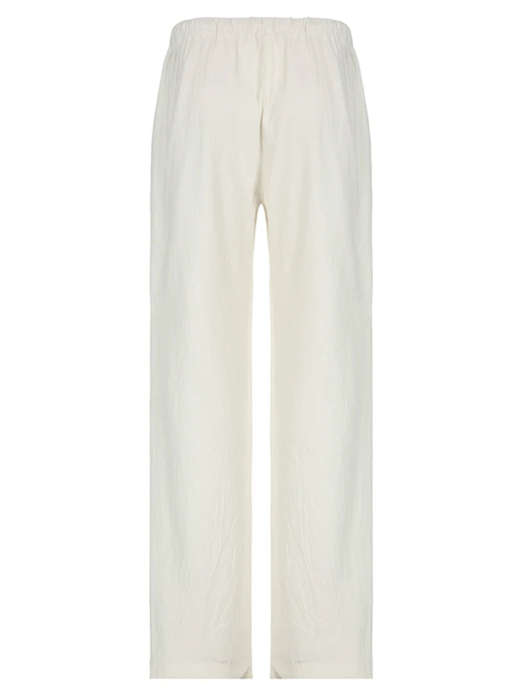 Pants - Sweetown Solid Loose Casual Boho Straight Leg Pants For Women Simple Lazy Comfortable Summer Vacation Trousers