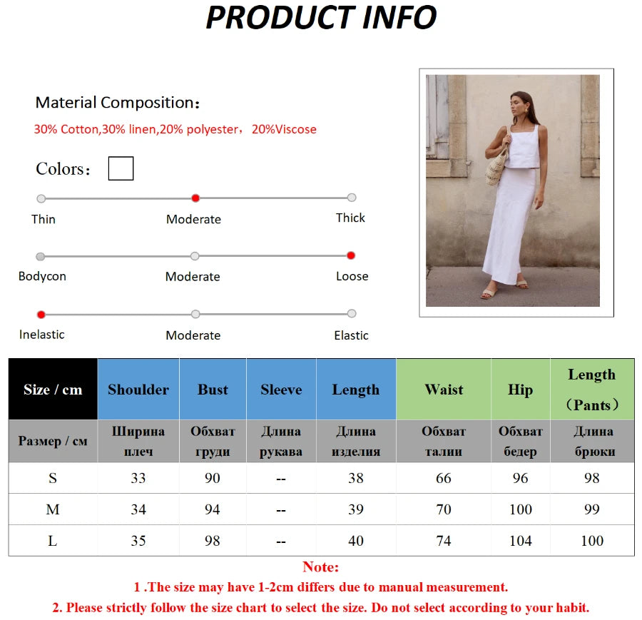 Skirt Sets - Summer New Cotton Linen Half Skirt Set Women's Square Neck Chic Short Vest Casual 2-Piece Set Split Long Skirt Suits