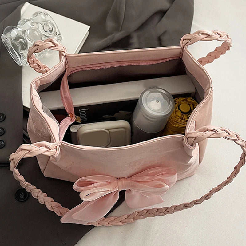 HandBags - Women's Shoulder Bag with Bows Versatile Casual Hand-held Tote Bag Women's Bag Simple Spacious Trendy Crossbody Bag Commuter Bag
