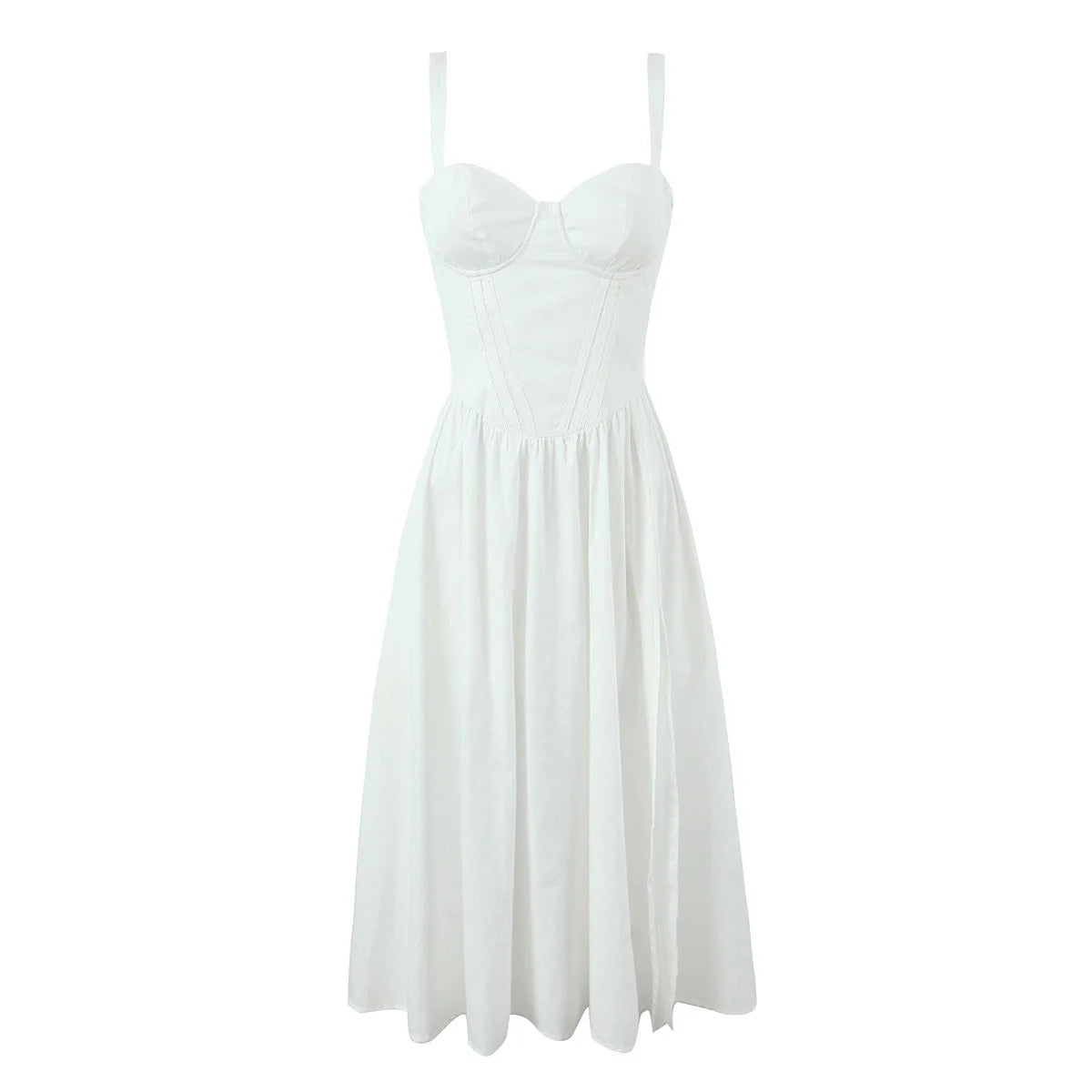 Midi Dresses - women's clothing French white waist slimming suspender dress female summer three-dimensional