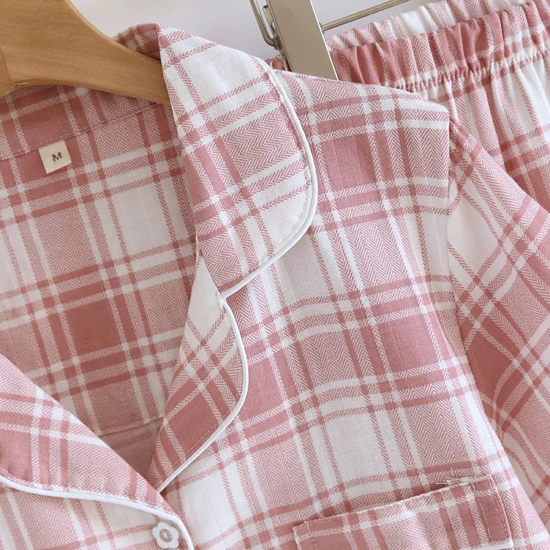 Pajamas - 100% Cotton Women's pajamas Summer Pajama Set Loose-fit Short Sleeve Shorts Trousers Three-piece Thin Homewear