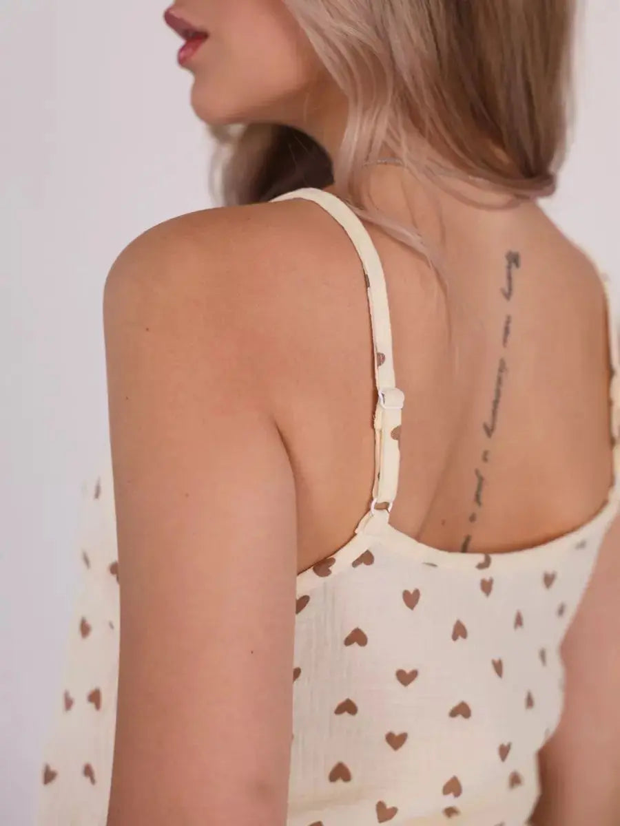 Pajamas Set - Cotton Sexy Summer Women Pajamas Set Spaghetti Strap Sleepwear heart Print Tank Tops And Shorts Cute Soft Sleeveless Nightwear