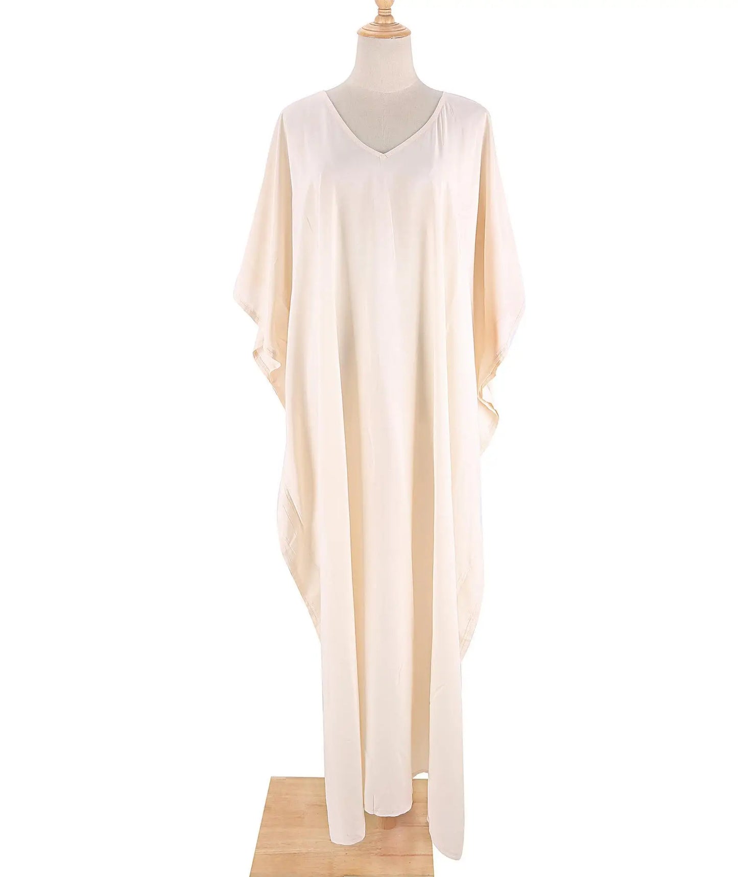 Kaftans - Women's Clothing Swimwears Solid Color Cover Up V Neck Batwing Sleeve Plus Size Beach Kaftan Dresses