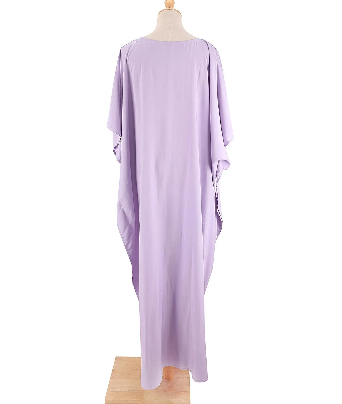 Kaftans - Women's Clothing Swimwears Solid Color Cover Up V Neck Batwing Sleeve Plus Size Beach Kaftan Dresses