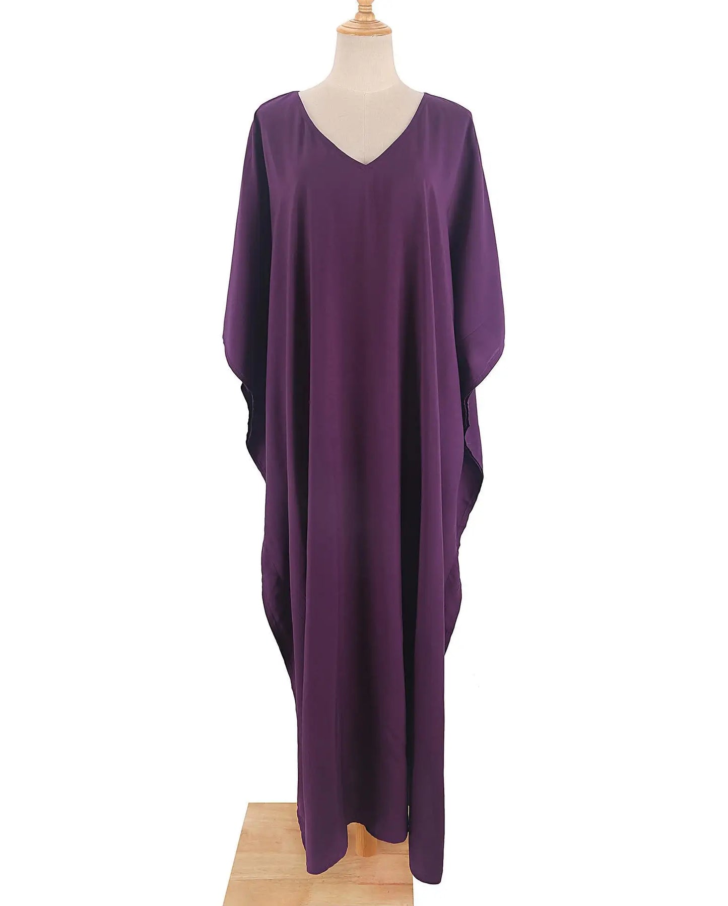 Kaftans - Women's Clothing Swimwears Solid Color Cover Up V Neck Batwing Sleeve Plus Size Beach Kaftan Dresses