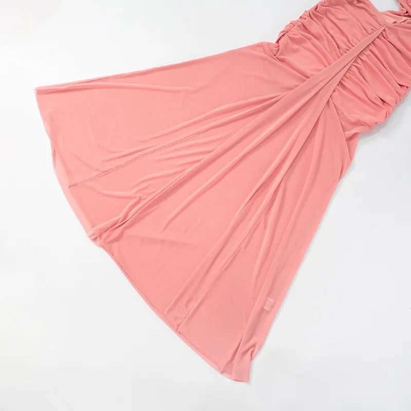 Elegant Dresses - Sexy Sleeveless Hollow Out Pleated Patchwork Maxi Dress For Women High Waist Off-shoulder Slim Club Party Long Dress