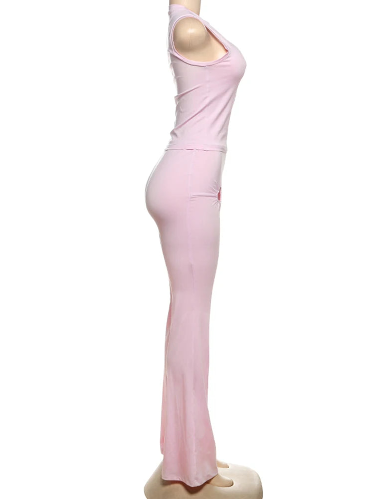 Matching Sets - Spring Release Junior Ankle-Length High Street Pants Suit K25S63797 Girl Solid Slim Love Hollow Pattern Pants Suit