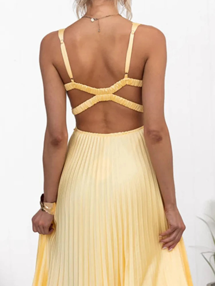 Elegant Dresses - Summer Fashion New Style Women's Elegant Strap Fold Style Loose Solid Color Vacation Style Banquet Style Women's Long Dress