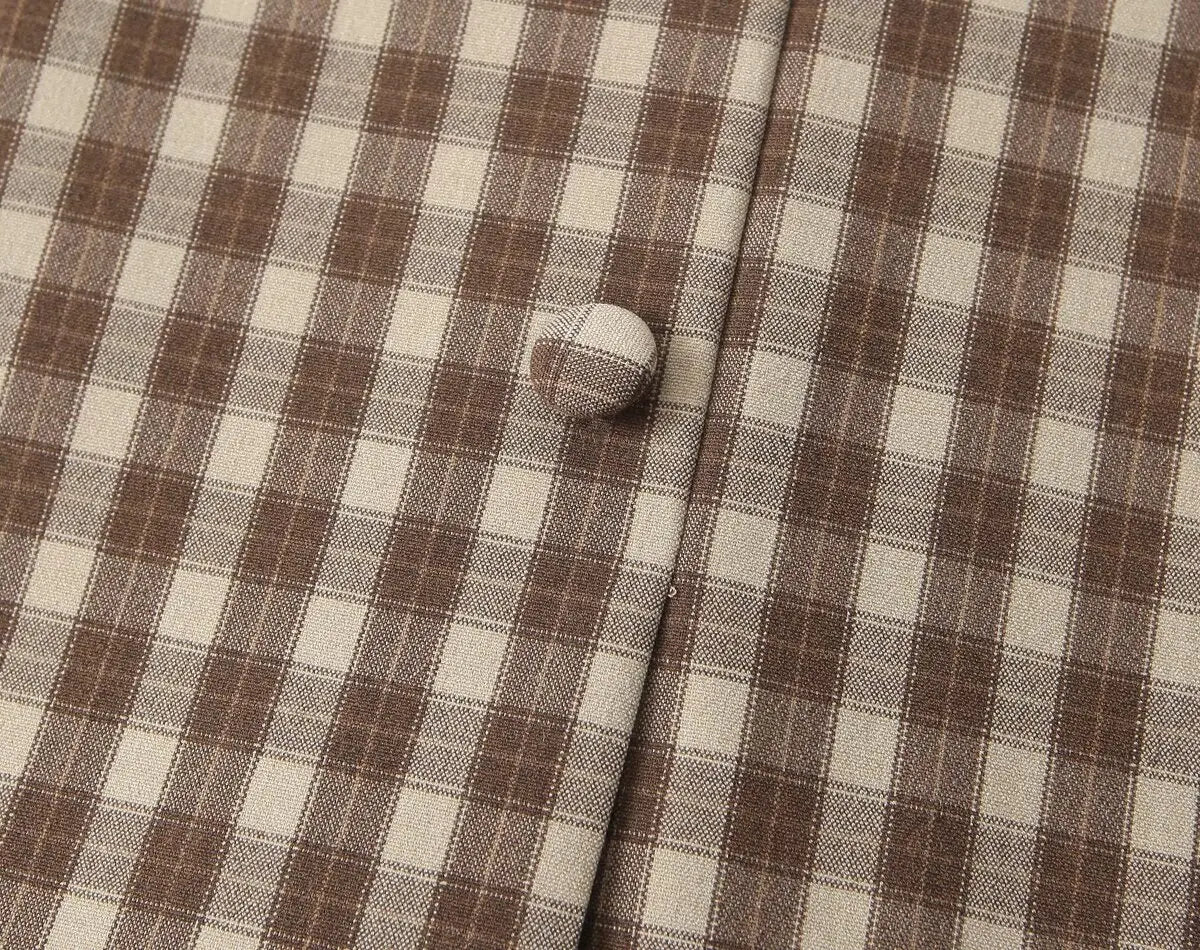 Skirts set - TRAFZA Women 2 Piece Set Elegant Plaid O-Neck Single Breasted Pocket Decorate Vest Top+Chic Zipper Pleated Slim Mini Culottes