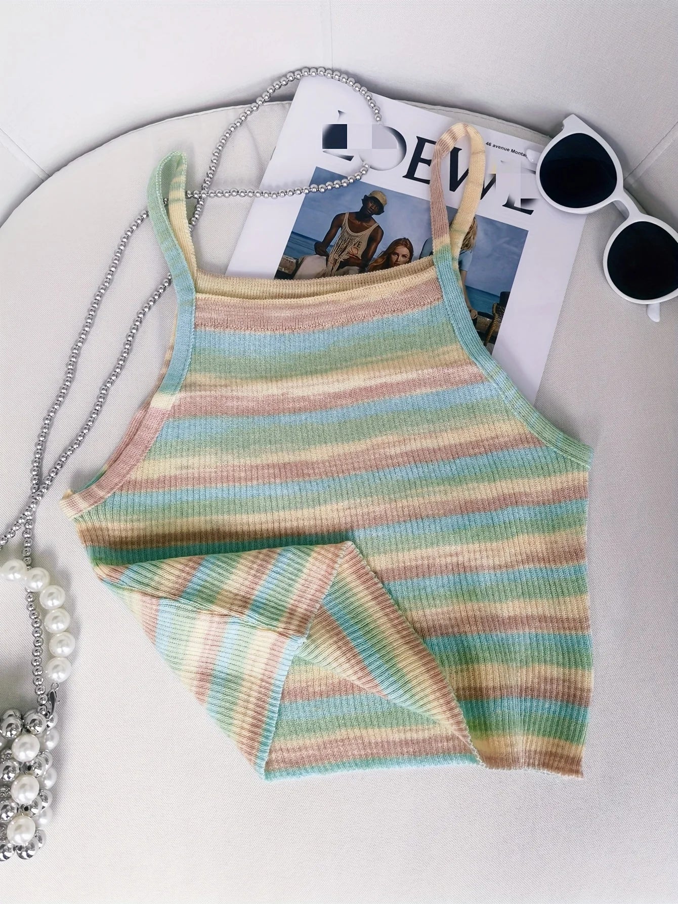 Knit Camis - 2024 Comfortable and Stylish Striped Ribbed Knit Cami Top for Women Sleeveless Square Neck Casual Top Rainbow Crop Top