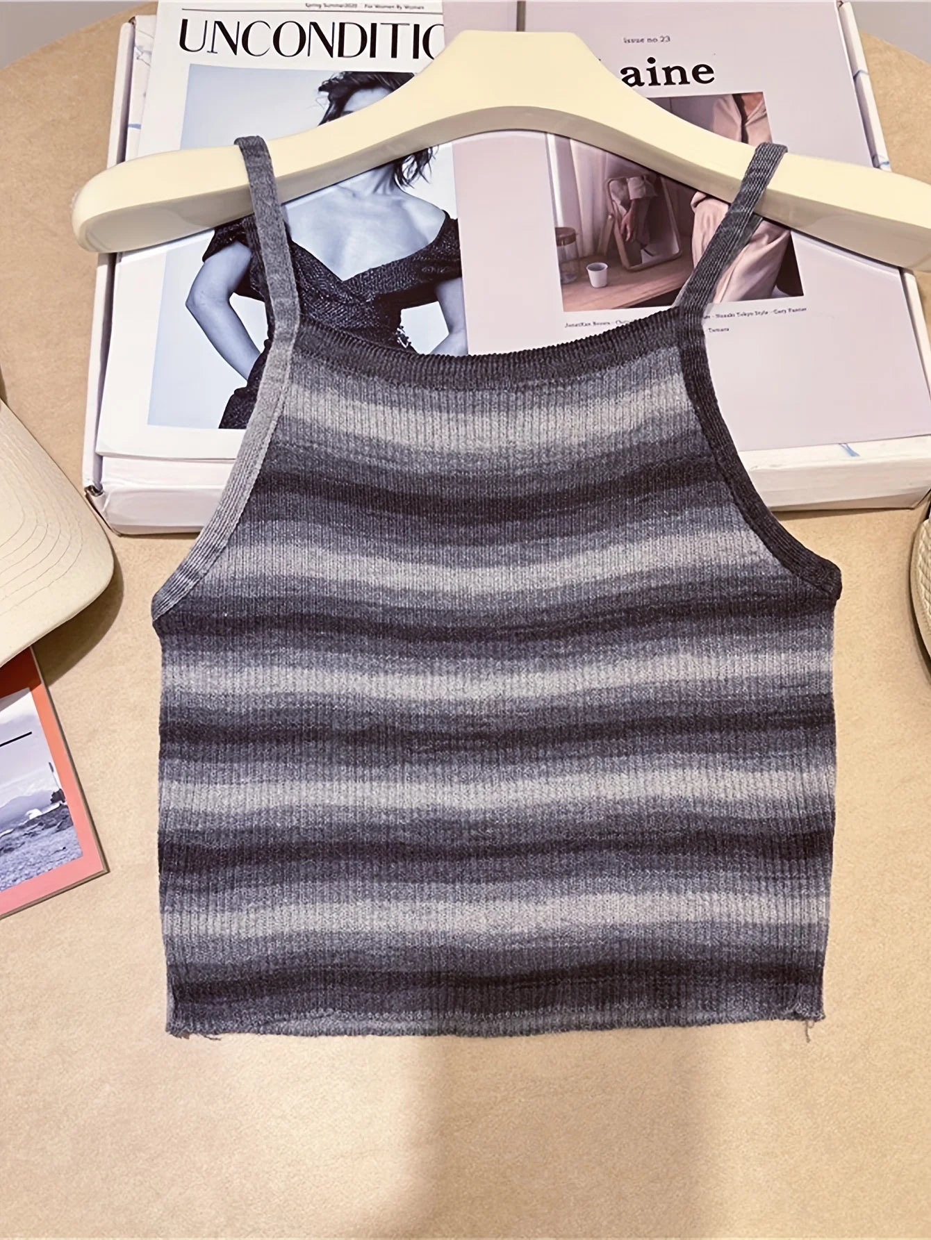 Knit Camis - 2024 Comfortable and Stylish Striped Ribbed Knit Cami Top for Women Sleeveless Square Neck Casual Top Rainbow Crop Top