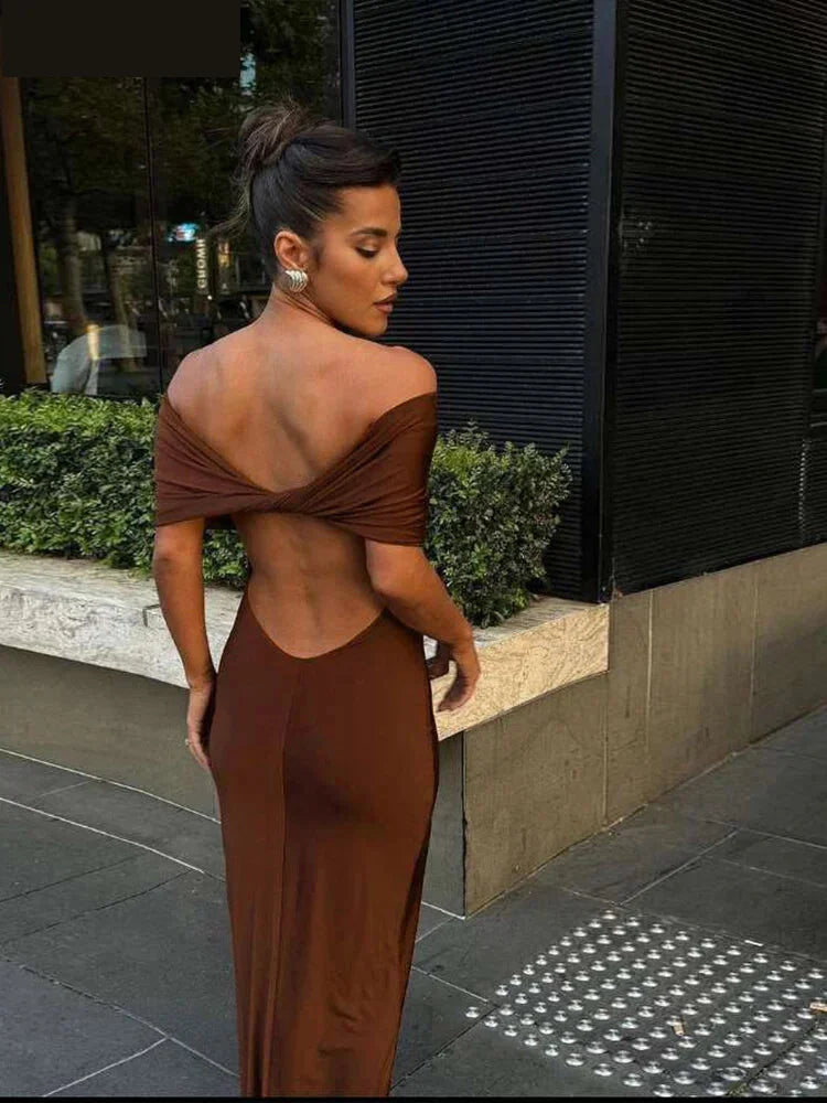 Bodycon dresses - slash neck elegant solid dress women summer hollow skinny stretch maxi bodycon birthday party streetwear Vestidos