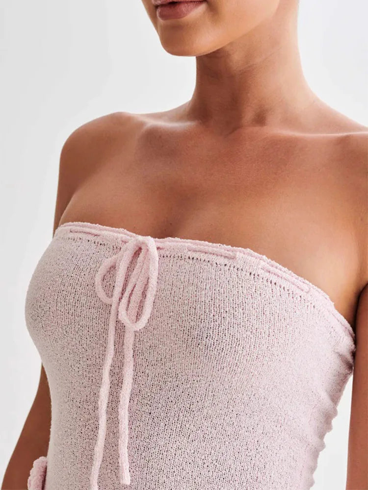 Casual Dresses - Elegant Sleeveless Lace Up Pink Mini Dress Women New Fashion 3d Flower Backless Sexy A-Line Short Dresses Bodycon Birthday Party