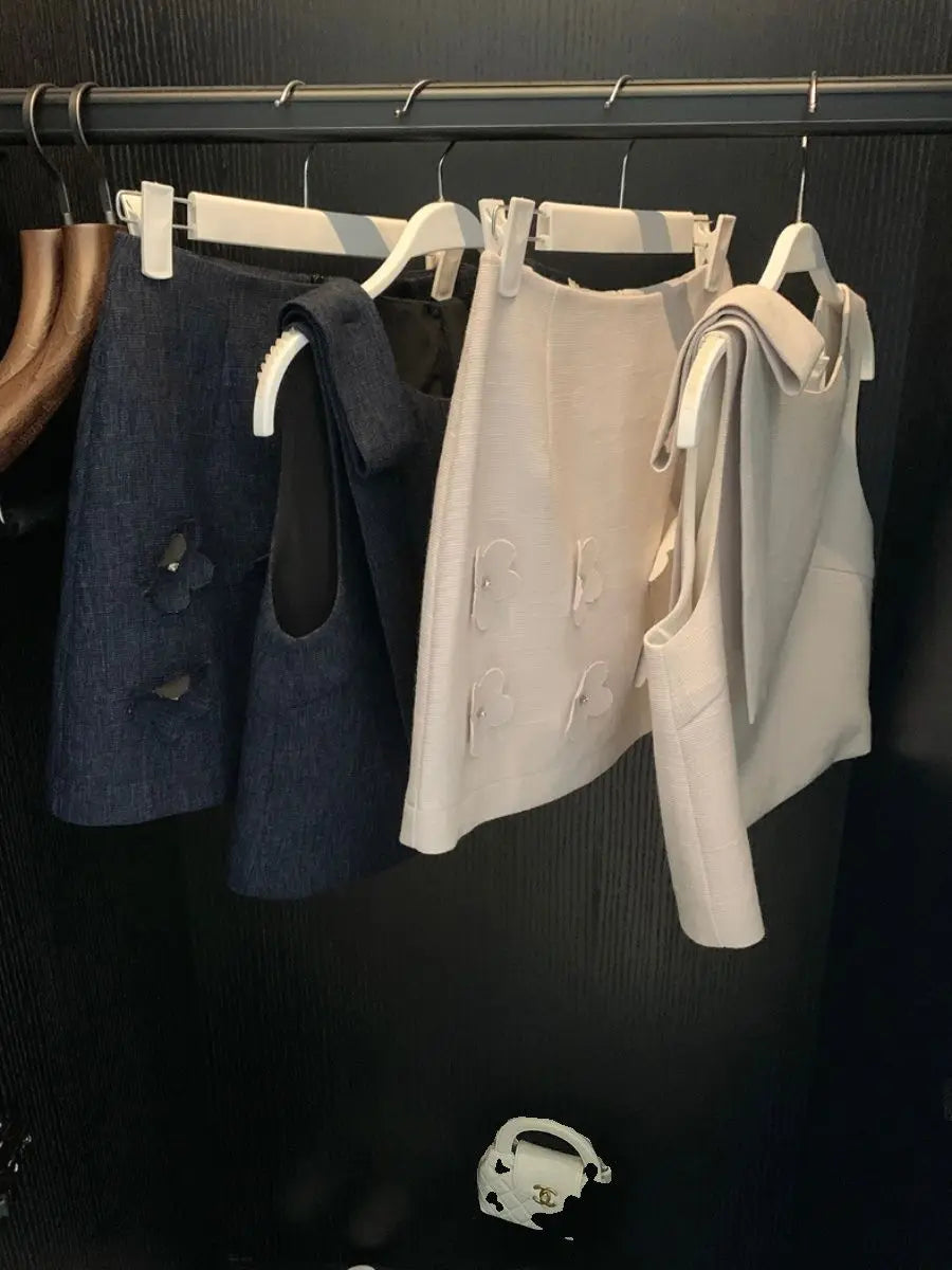 Skirts set - Korean Chic 2 Piece Set Women Clothes for 2025 Temperament Sleeveless Bow Top A-line Mini Skirt Outfits Roupas Femme Summer Sets