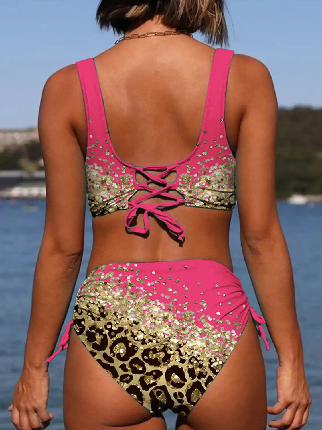 Swimwear - 2024 Drawstring V Neck High Waist Bikini Women Printed Swimwear Female Swimsuit Bathers Bathing Swimming Suit Beachwear Summer