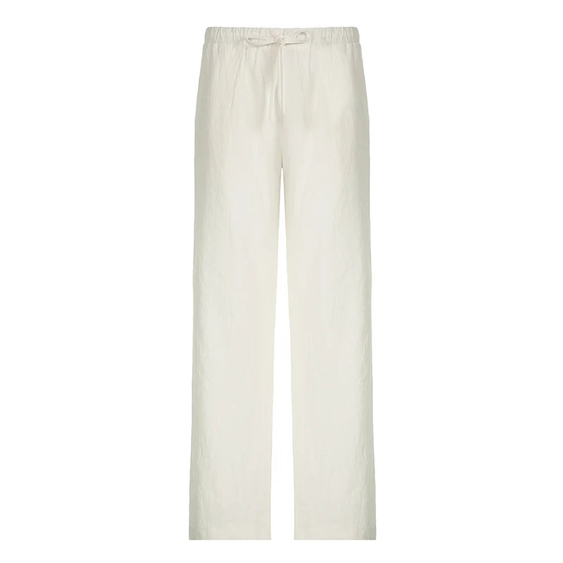 Pants - Sweetown Solid Loose Casual Boho Straight Leg Pants For Women Simple Lazy Comfortable Summer Vacation Trousers