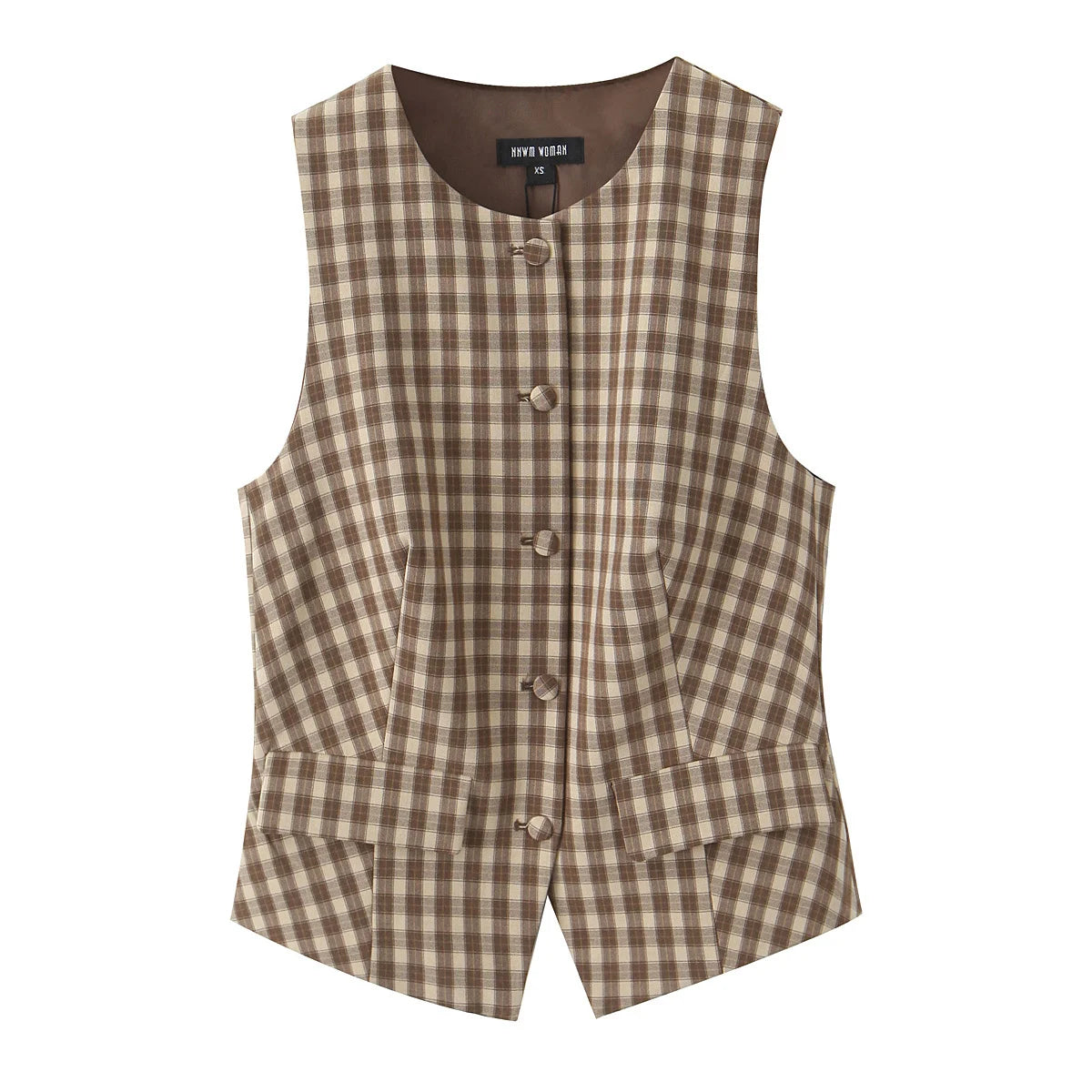 Skirts set - TRAFZA Women 2 Piece Set Elegant Plaid O-Neck Single Breasted Pocket Decorate Vest Top+Chic Zipper Pleated Slim Mini Culottes