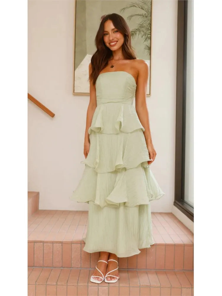 Elegant Dresses - Women's Elegant Tube Top Party Cake Dress Sexy Backless Fashion Solid Color Multi-layered Hem Banquet Dresses Vacation Vestidos