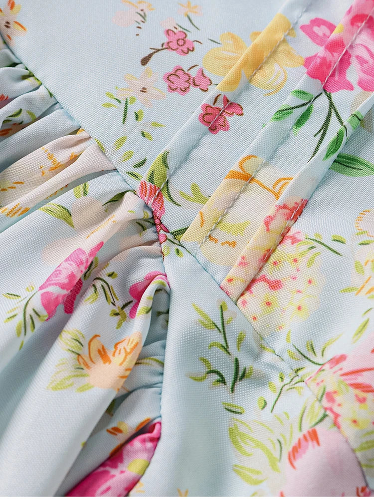 Floral Dresses - Women's Halter Backless Print Floral Midi Corset Dress Spaghetti Straps Tie Up Fashion Casual Holiday Long Dresses Pink