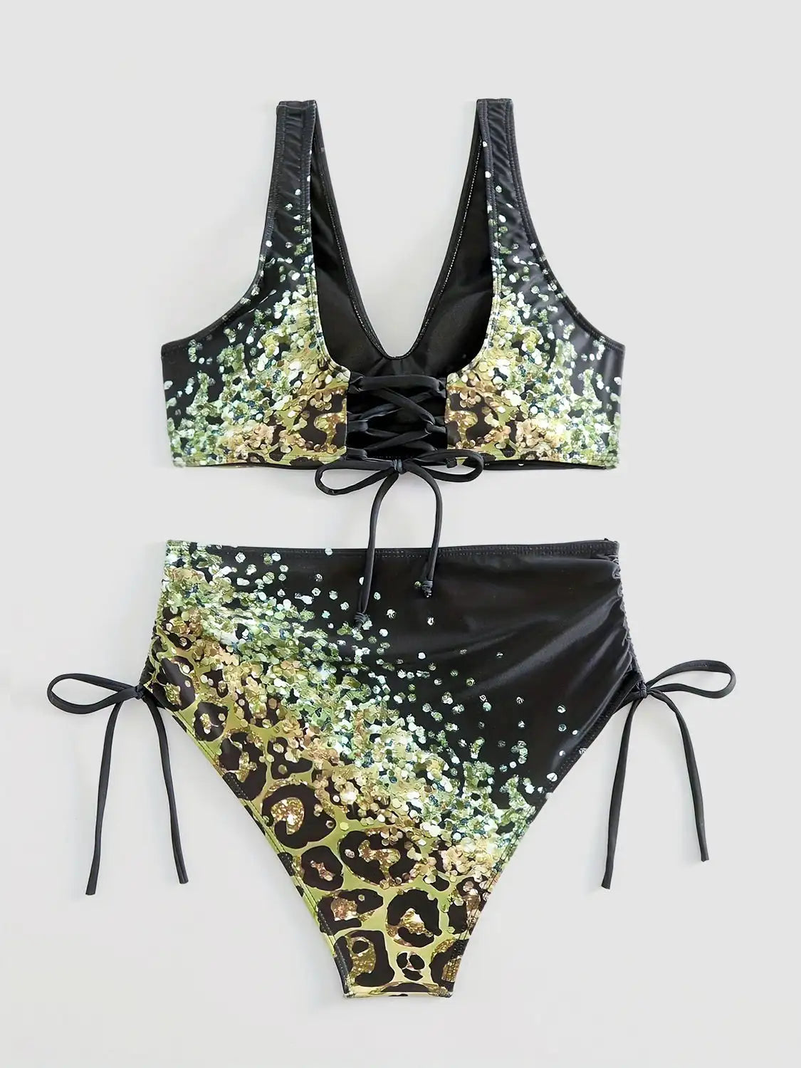 Swimwear - 2024 Drawstring V Neck High Waist Bikini Women Printed Swimwear Female Swimsuit Bathers Bathing Swimming Suit Beachwear Summer