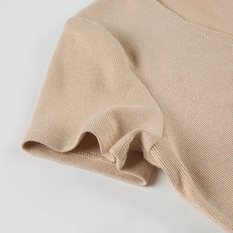 Casual Dresses - Summer New Knitted Mini Dress Female Elegant V Neck Buttons Short Sleeve Dress High Elasticity Casual Women's Dress