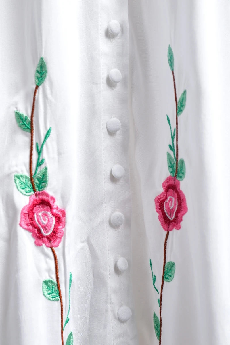 Kaftans - Jastie Embroidered Women Maxi Dress V-Neck Batwing Sleeve Loose Oversize Summer Dresses Drawstring Waist Boho Beach Vestidos