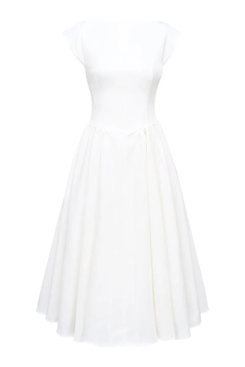 Elegant Dresses - White Backless A-line Sexy Maxi Dress For Women Gown Solid Hollow Out Sleeveless High Waist Club Pleated Dress Elegant