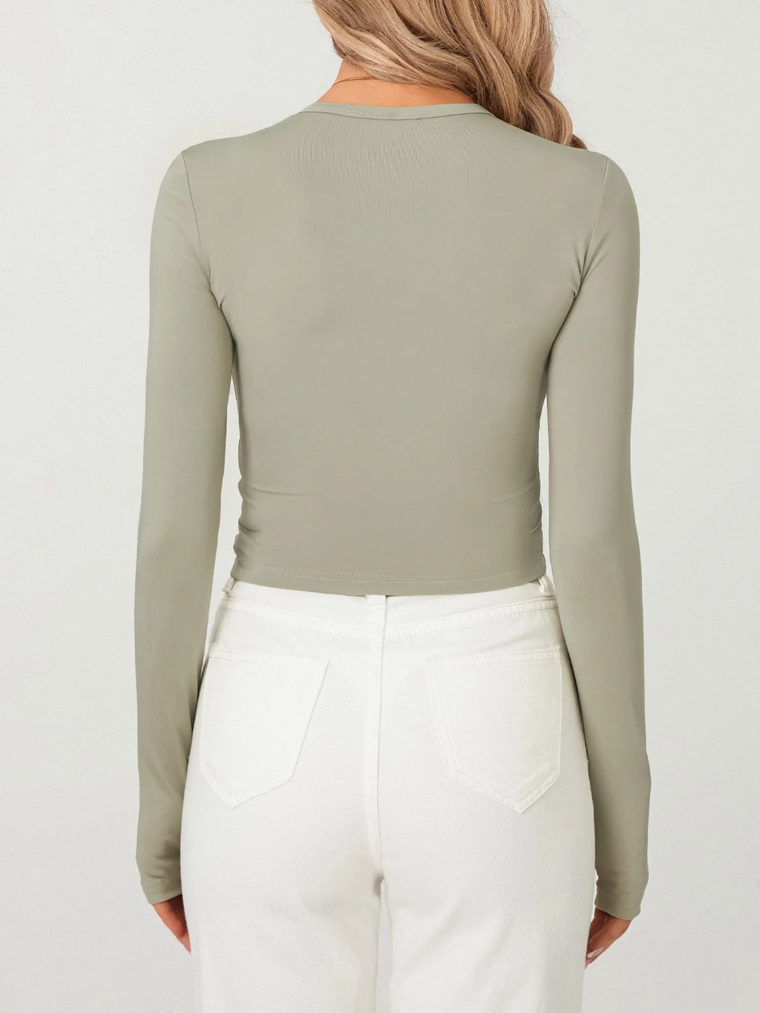 Tees - Fashion Women Basic T-shirt with Thumb Holes Long Sleeve Crew Neck Solid Slim Fit Basic Crop Top Streetwear