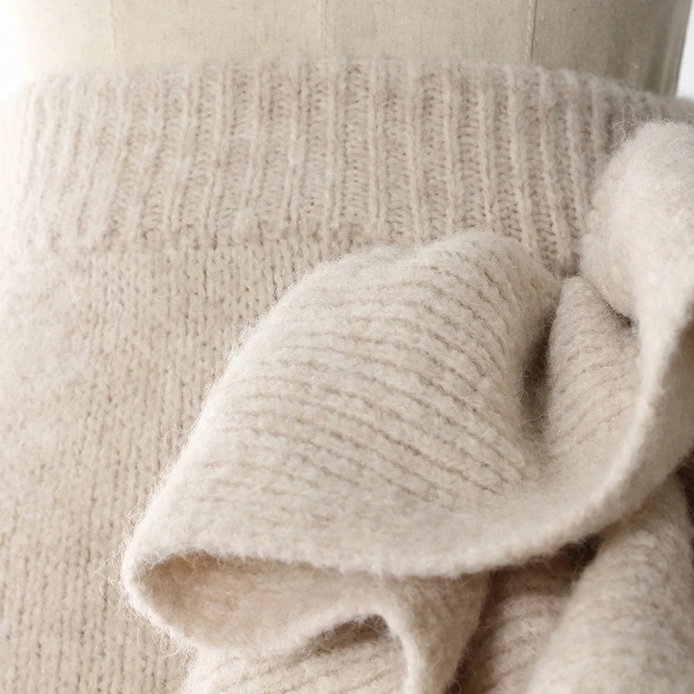 Knitwear - TWOTWINSTYLE Three Piece Set For Women Lapel Long Sleeve Coat High Neck Vest High Waist Patchwork Appliques Skirt Sets Female