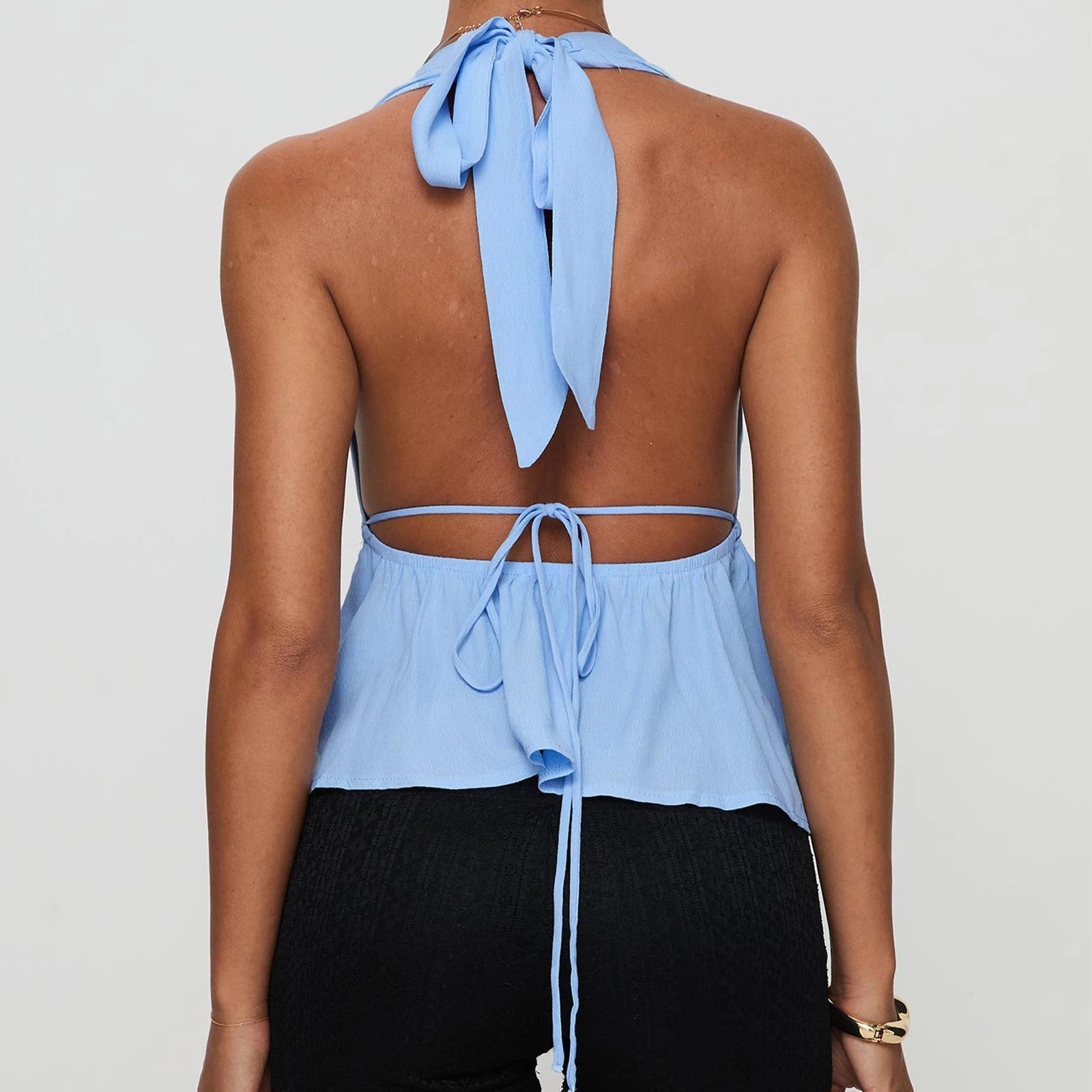 Sleeveless Blouses - Women Halter Neck Crop Tops Sexy Tie-up Sleeveless Backless Tank Tops Solid Color Summer Vest Female Camisoles for Club Party