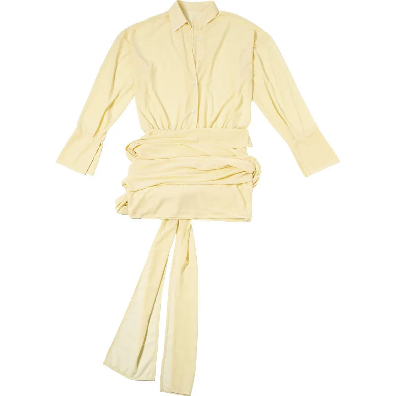 Blouson Dresses - Sexy Long Sleeve Turn-down Colla Bag Hip Strap Shirt Dress For Women See Through Patchwork High Waist Dress Streetwear