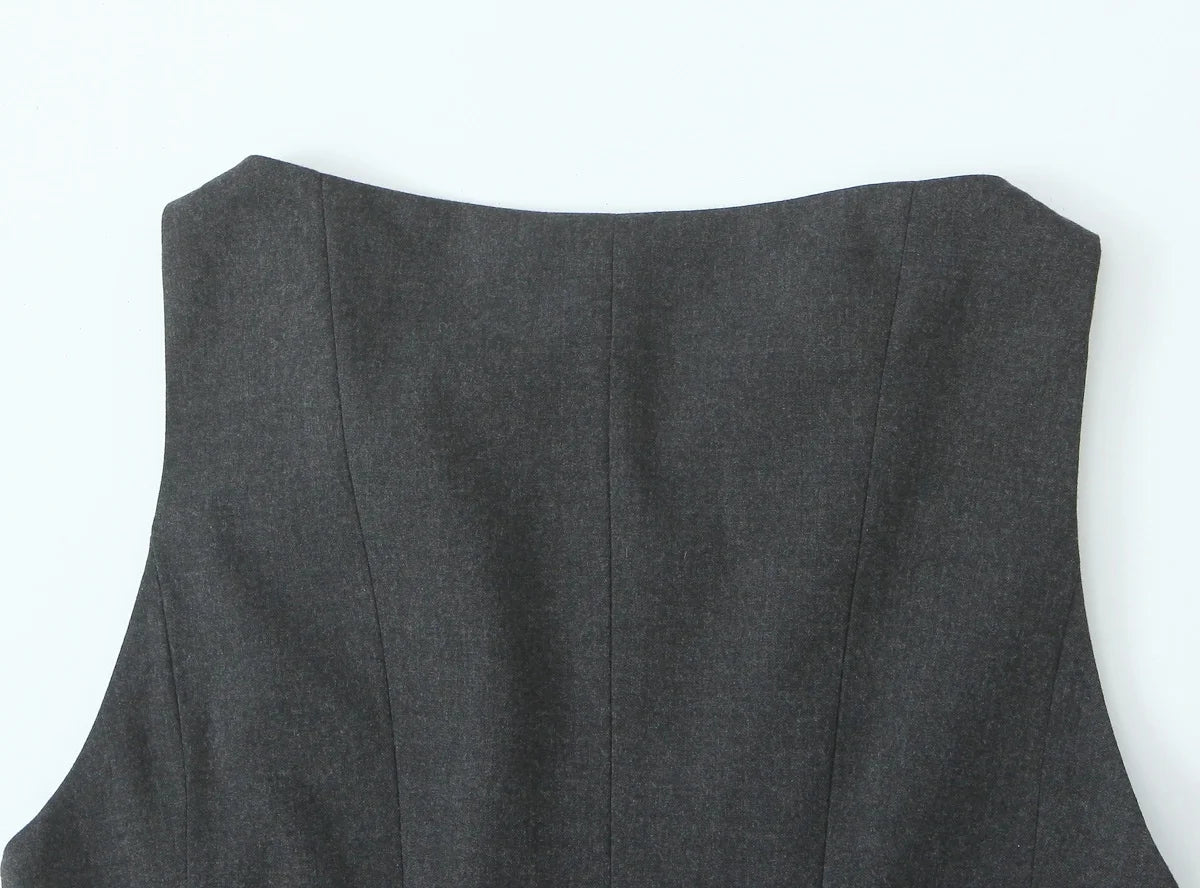 Peplum Tops - Women's New Fashion Simple Stacked Decorative Slim Fit 3-Color Top Female Elegant Round Neck Sleeveless Ruffle Zipper Top