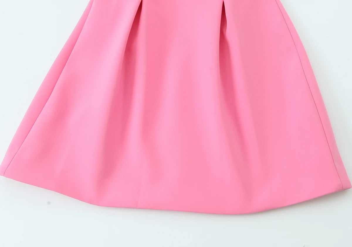 Casual Dresses - Sweet Romantic Chic Women Dress Solid Pink Pleated Sleeveless Mini Vestidos New Fashion 2025 Summer Vacation Date Dress